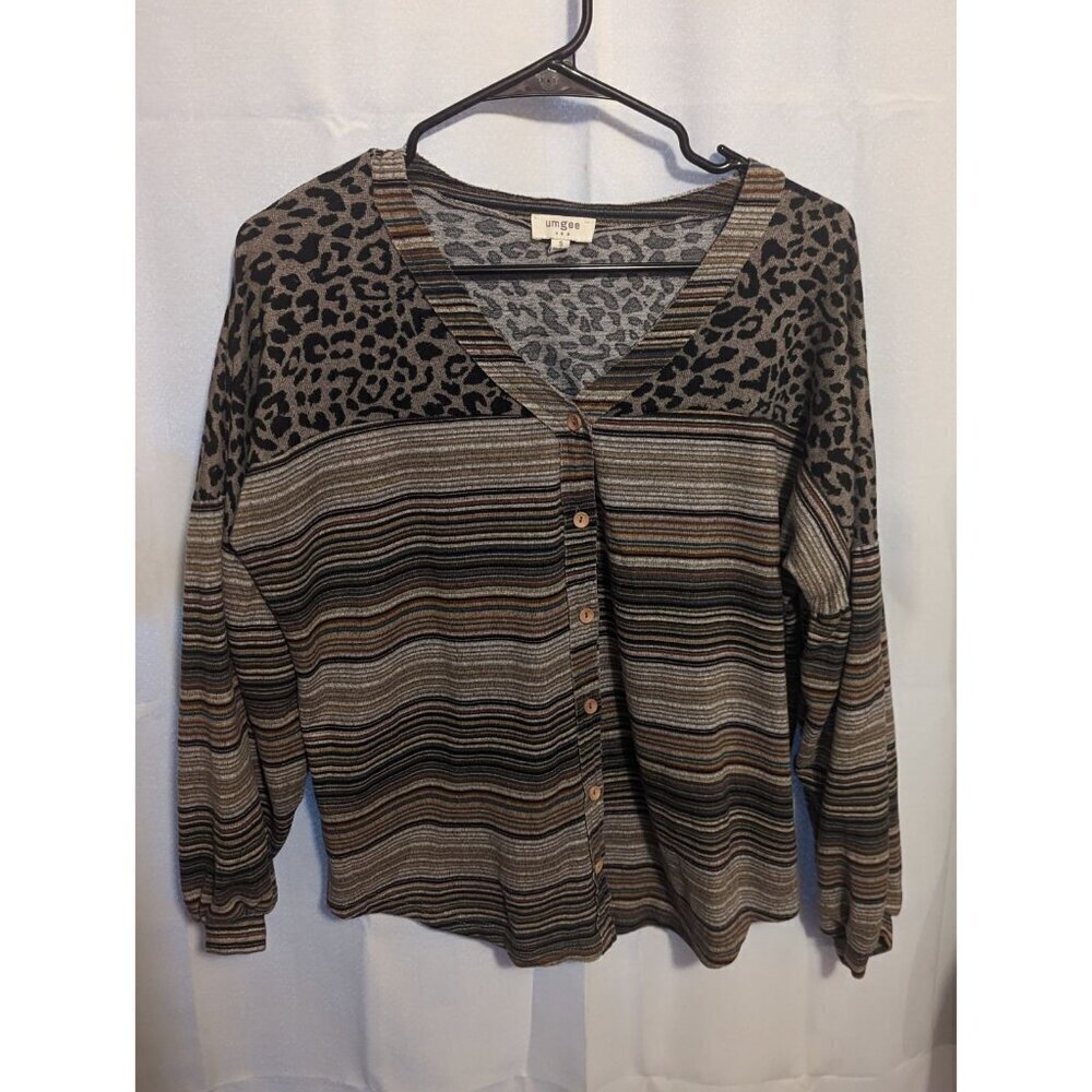 Umgee Blouse Stripe Button Down Boho Southwestern Western Grannycore Cottagecore